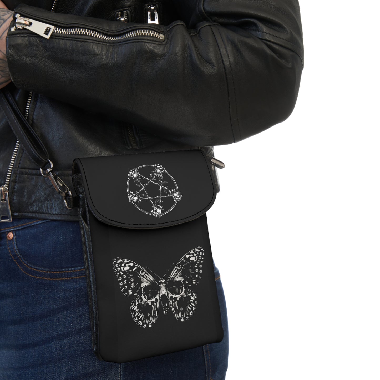 Black Gothic Butterfly Shoulder Wallet - Stylish Crossbody for Everyday Use