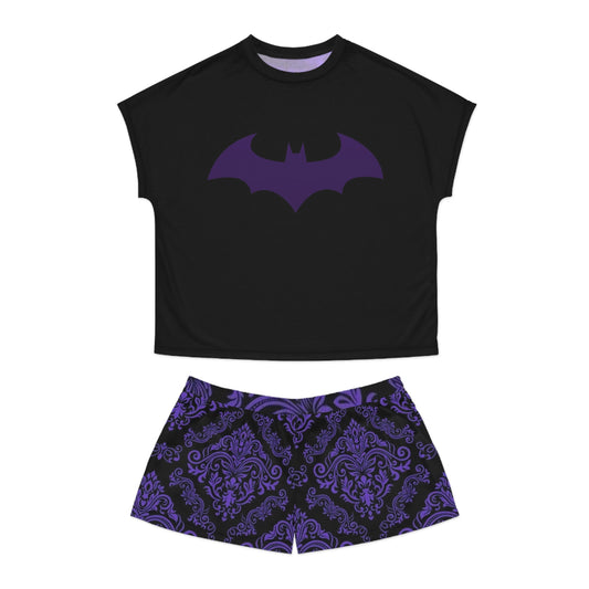 Short Pyjama Set - Purple Bat & Castle Design