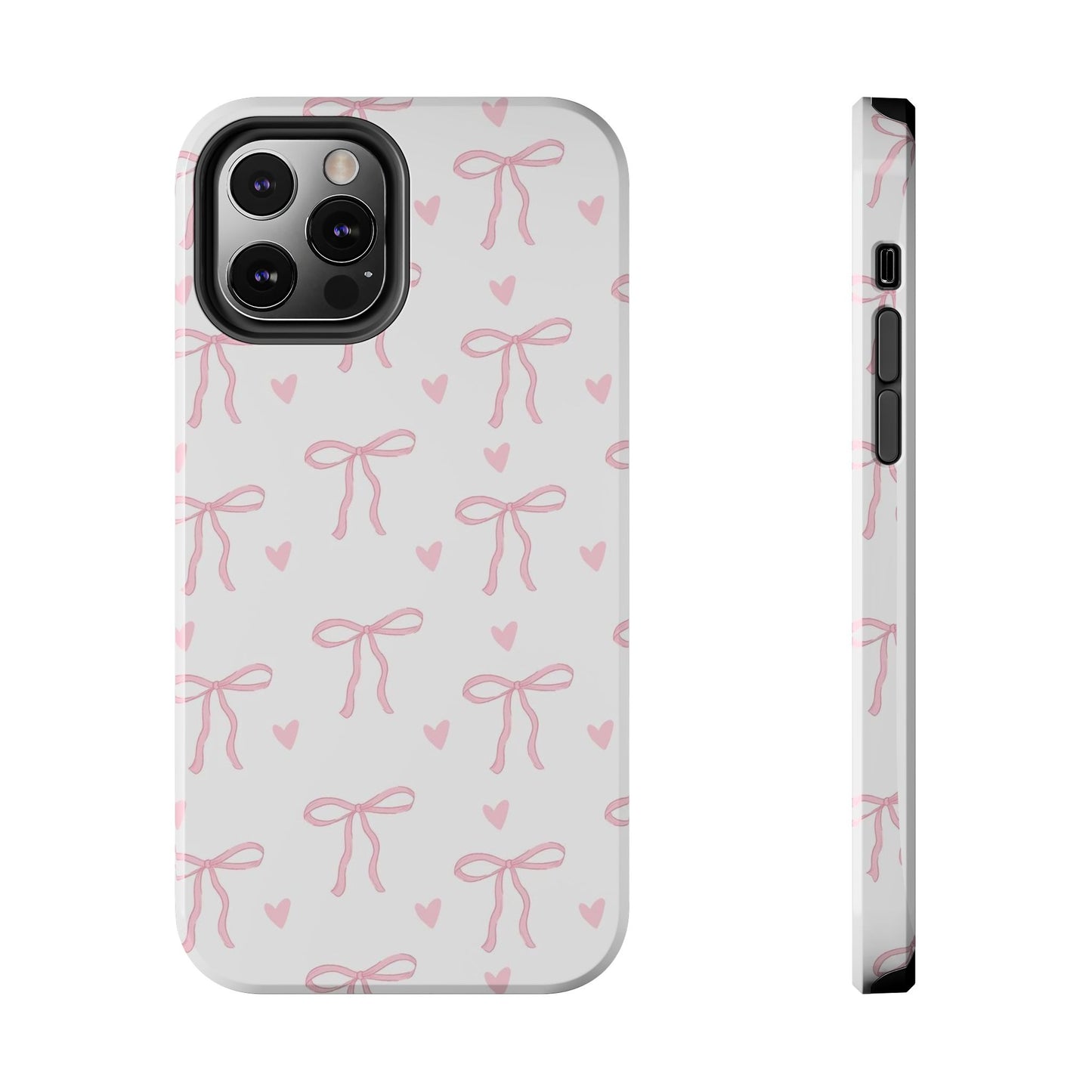 Cute Bow & Heart Tough Phone Case - Stylish Protection for All Occasions