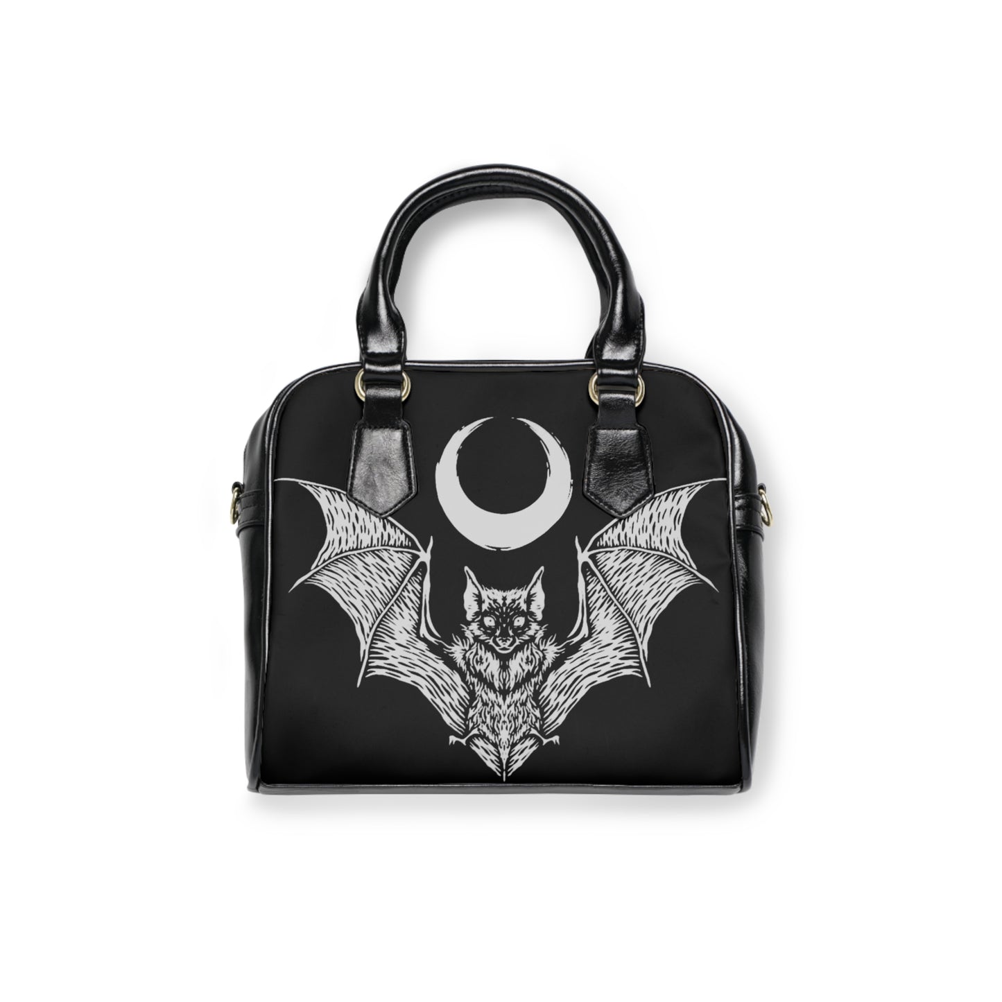 Gothic Bat Shoulder Handbag - Stylish Black Tote with Moon Design