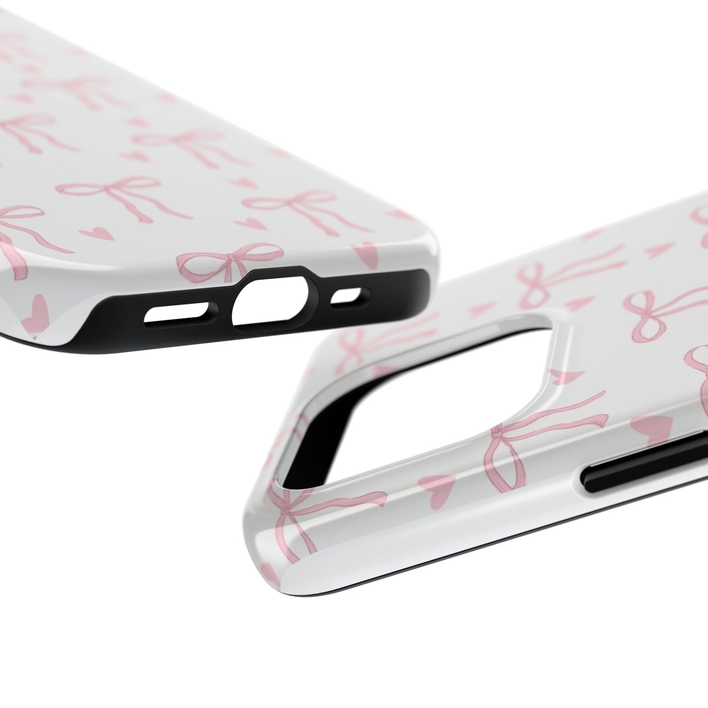 Cute Bow & Heart Tough Phone Case - Stylish Protection for All Occasions