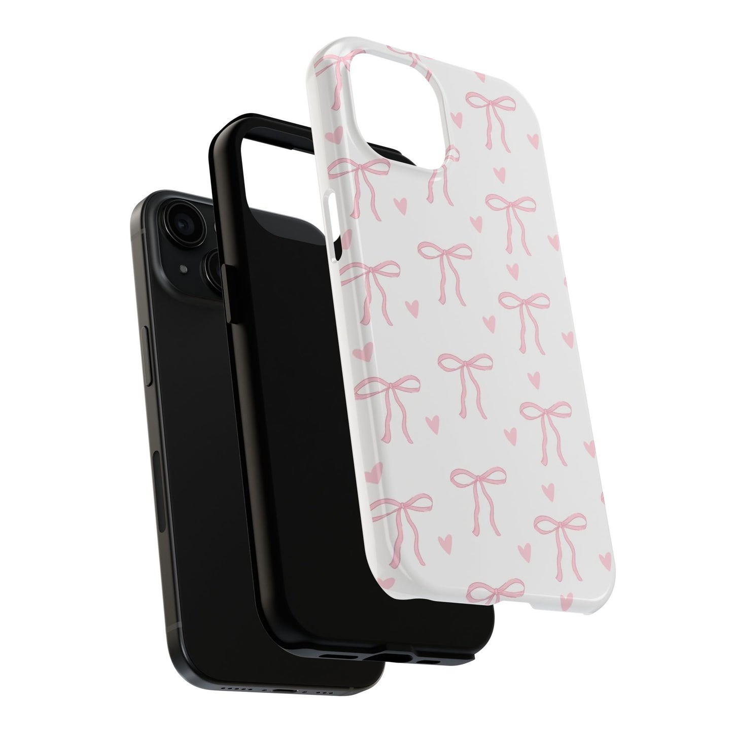 Cute Bow & Heart Tough Phone Case - Stylish Protection for All Occasions