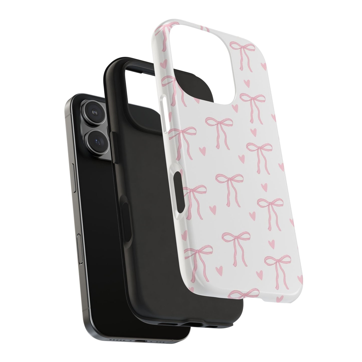 Cute Bow & Heart Tough Phone Case - Stylish Protection for All Occasions