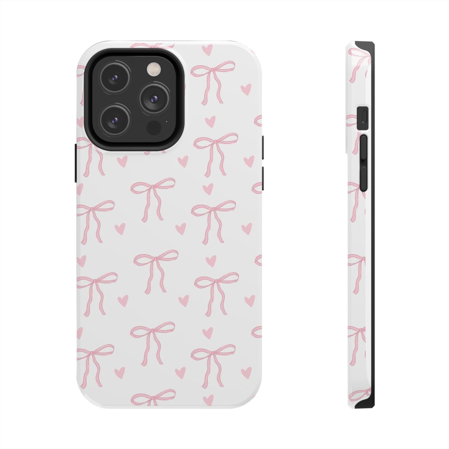 Cute Bow & Heart Tough Phone Case - Stylish Protection for All Occasions