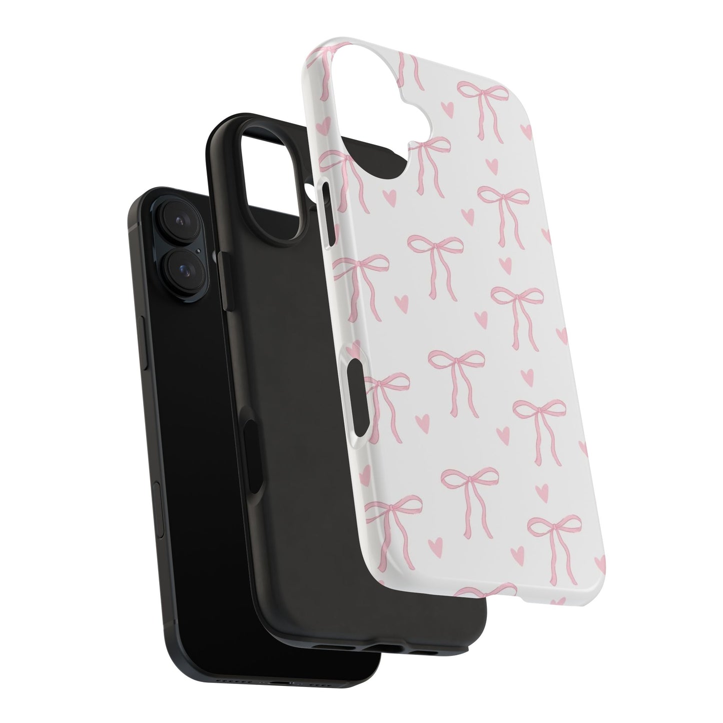 Cute Bow & Heart Tough Phone Case - Stylish Protection for All Occasions