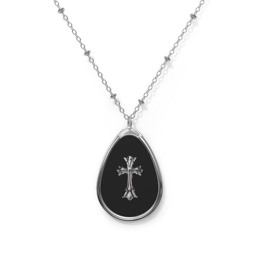 Elegant Oval Cross Necklace - Timeless Silver Pendant for Faith and Style