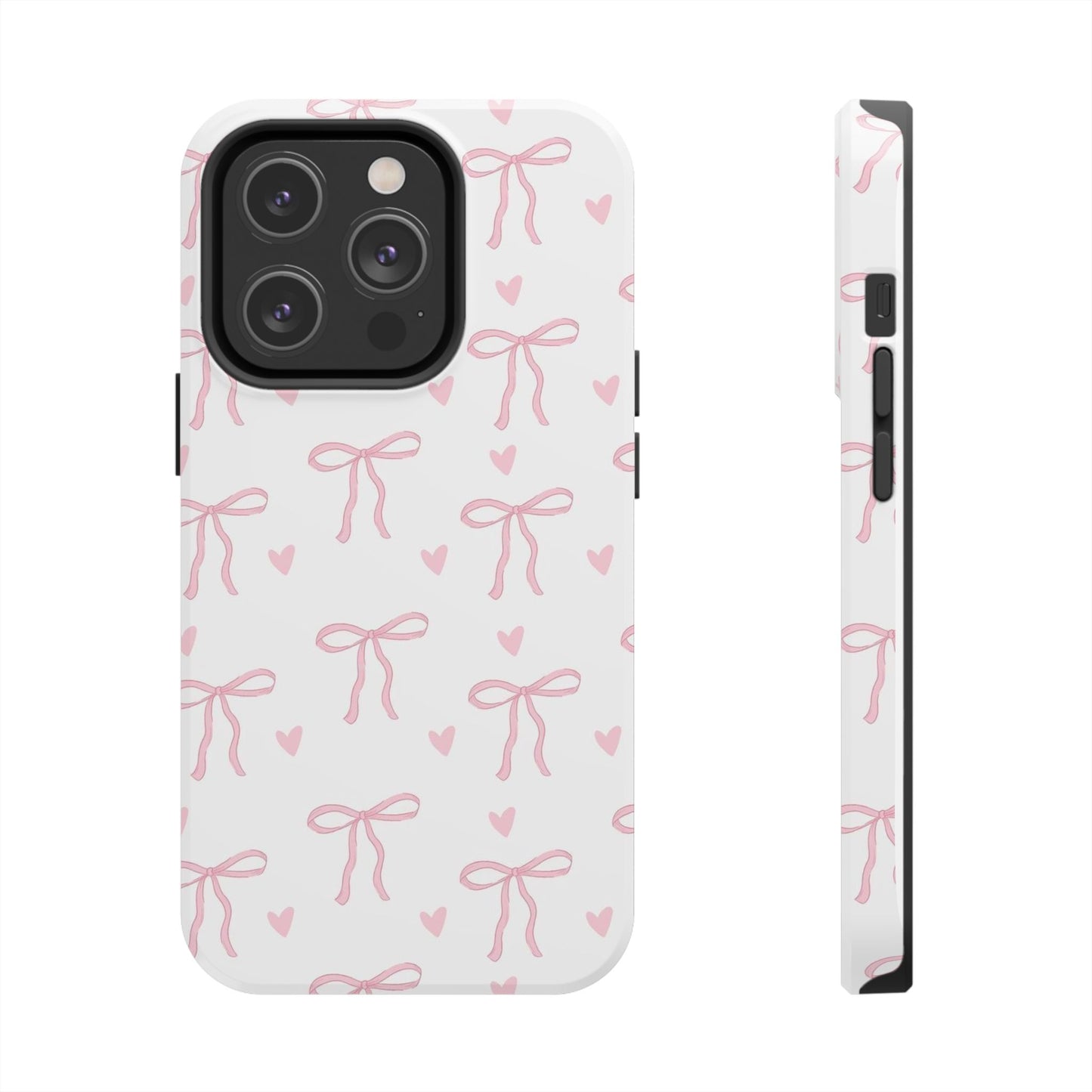 Cute Bow & Heart Tough Phone Case - Stylish Protection for All Occasions