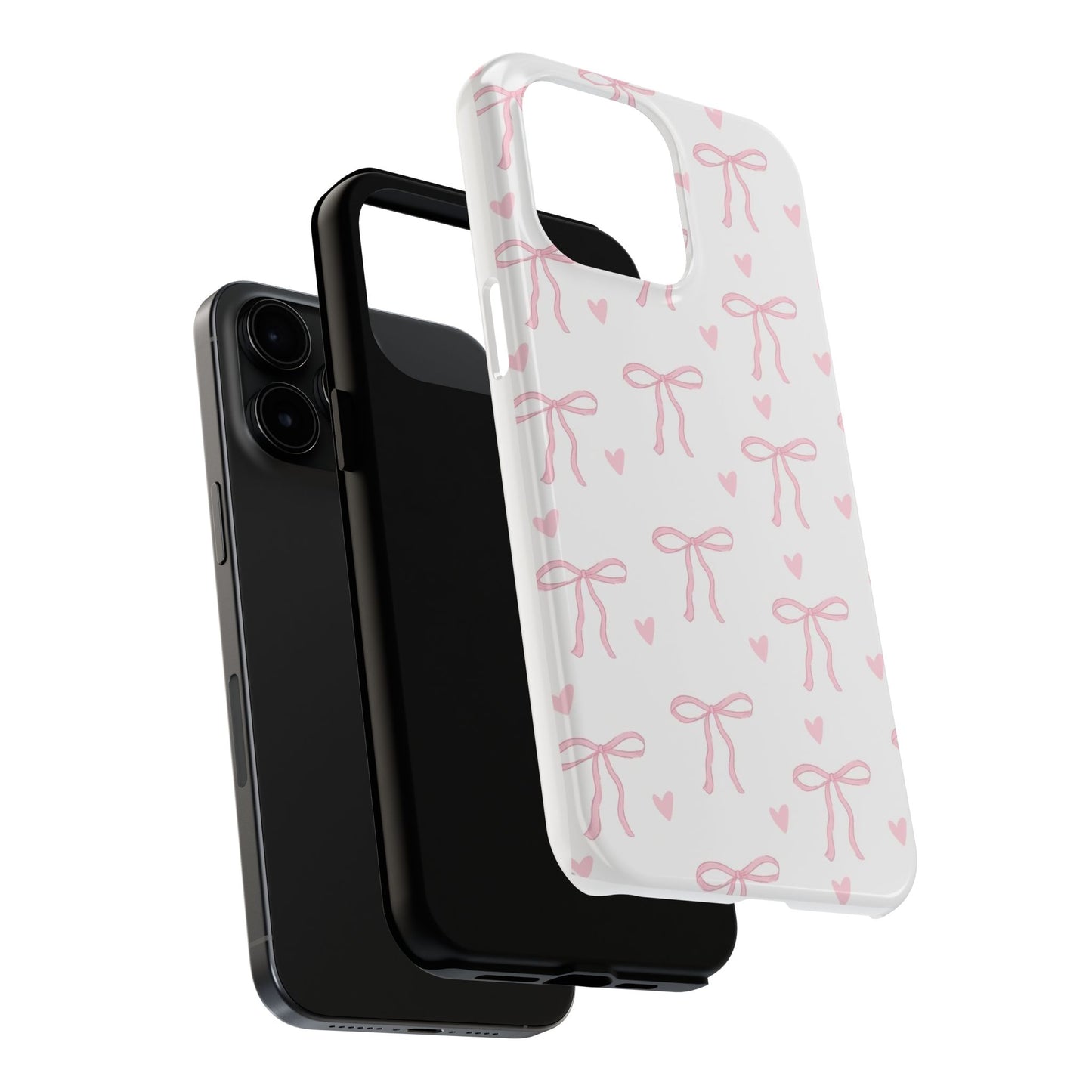 Cute Bow & Heart Tough Phone Case - Stylish Protection for All Occasions