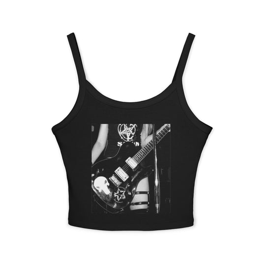 Gothic Rock Women&#039;s Spaghetti Strap Tank Top - Edgy Graphic Design for Music Lovers