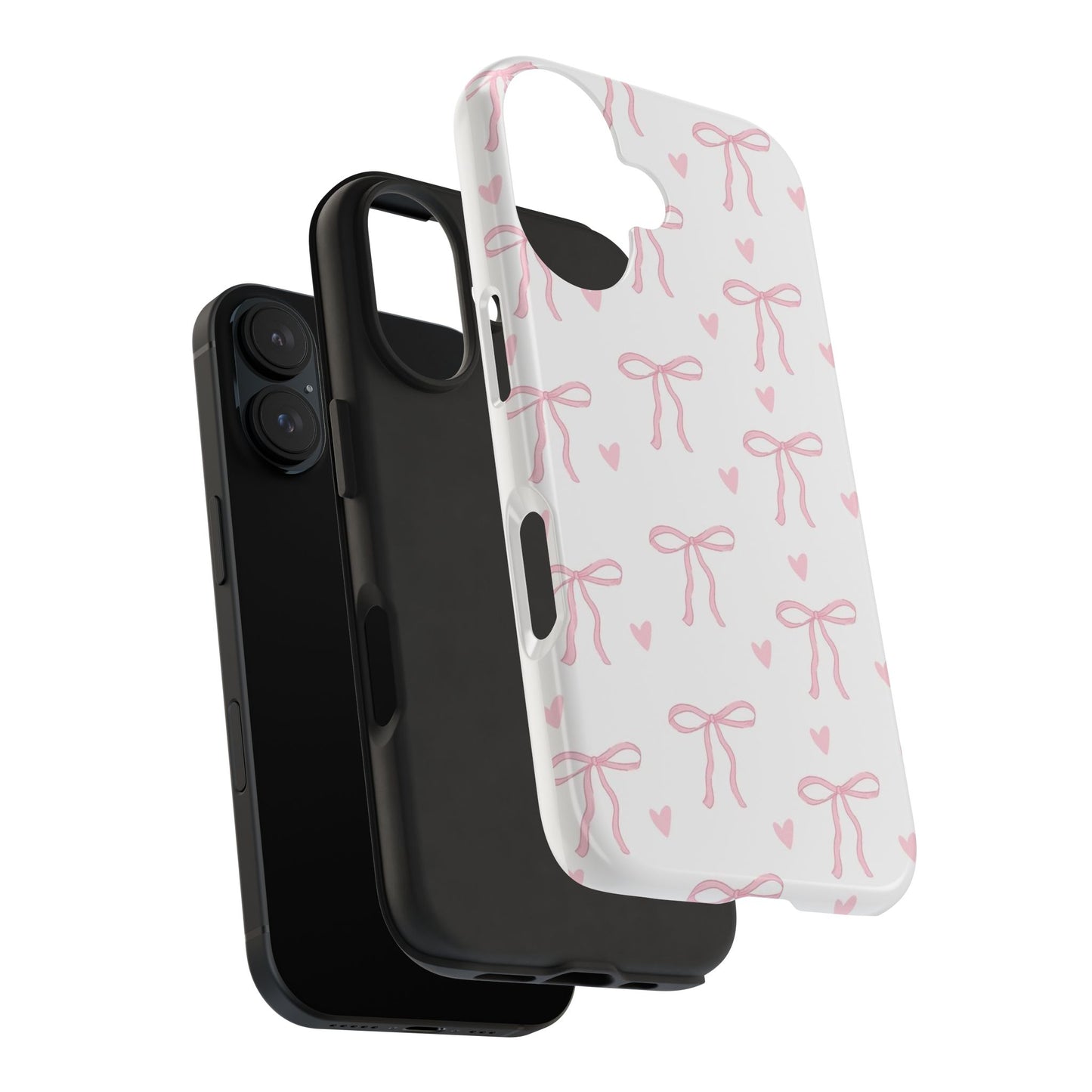 Cute Bow & Heart Tough Phone Case - Stylish Protection for All Occasions