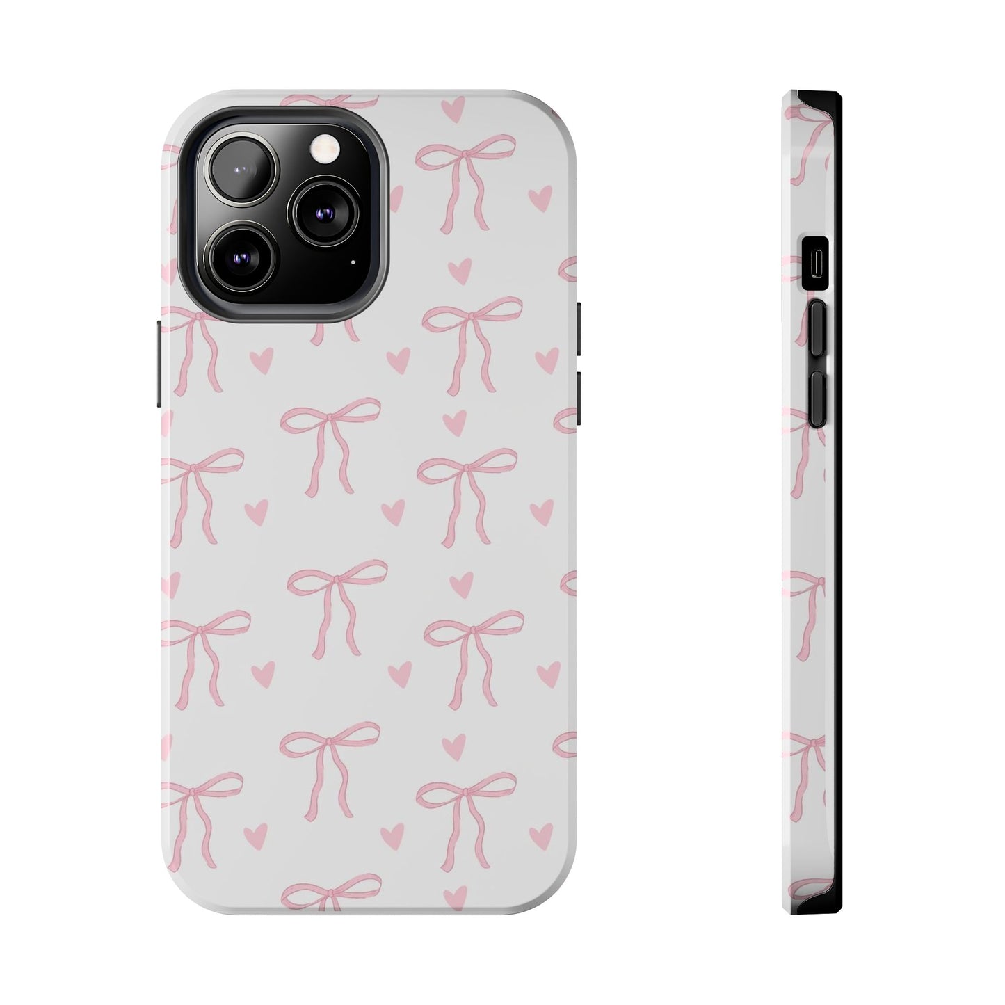 Cute Bow & Heart Tough Phone Case - Stylish Protection for All Occasions