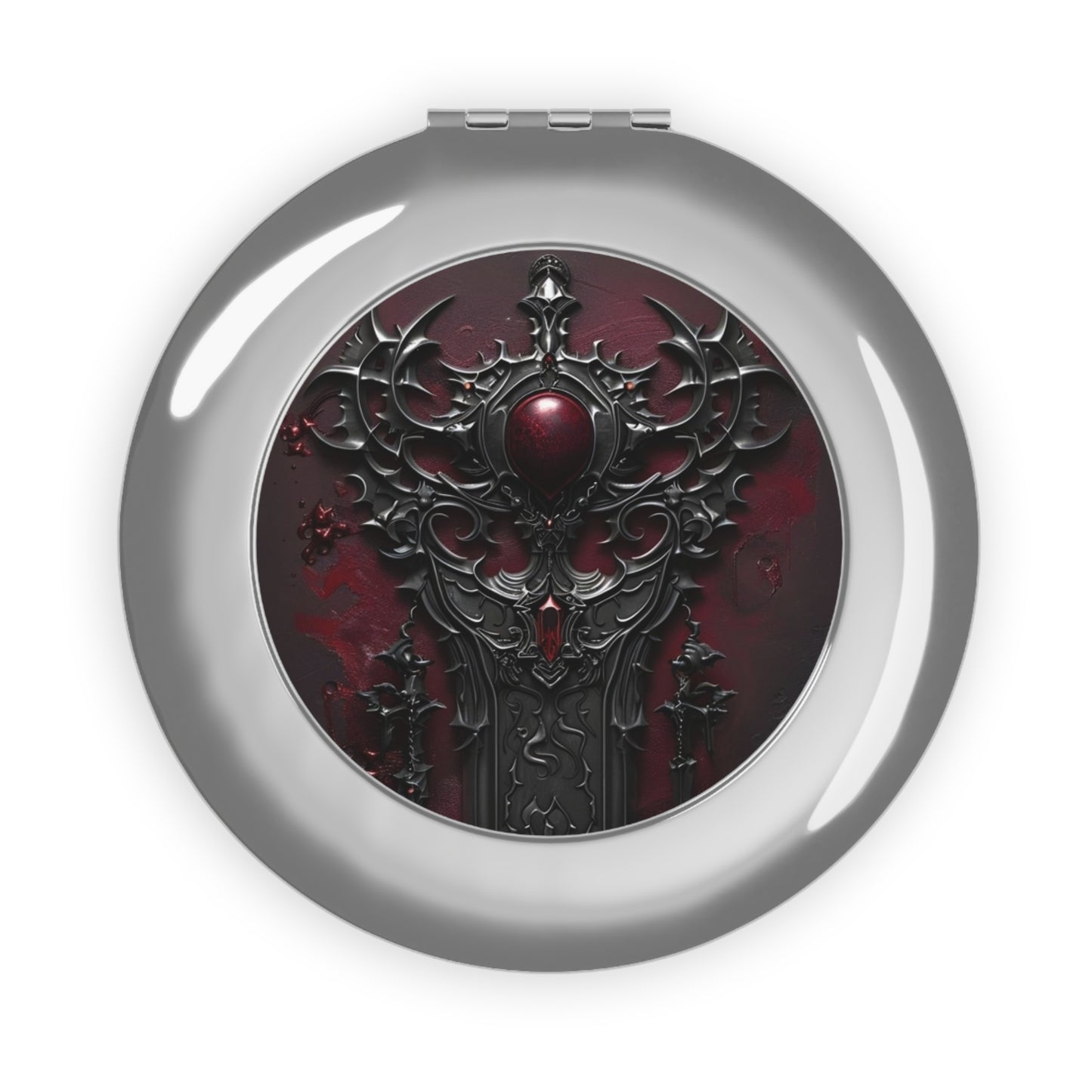 Gothic Compact Travel Mirror with Dark Red Design | Perfect for On-the-Go Touch-Ups