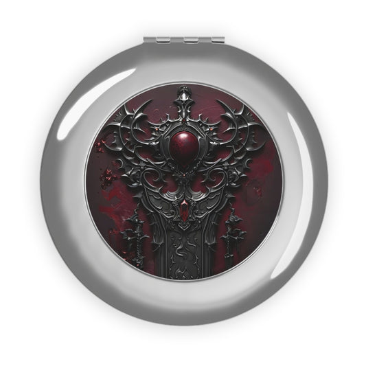 Gothic Compact Travel Mirror with Dark Red Design | Perfect for On-the-Go Touch-Ups