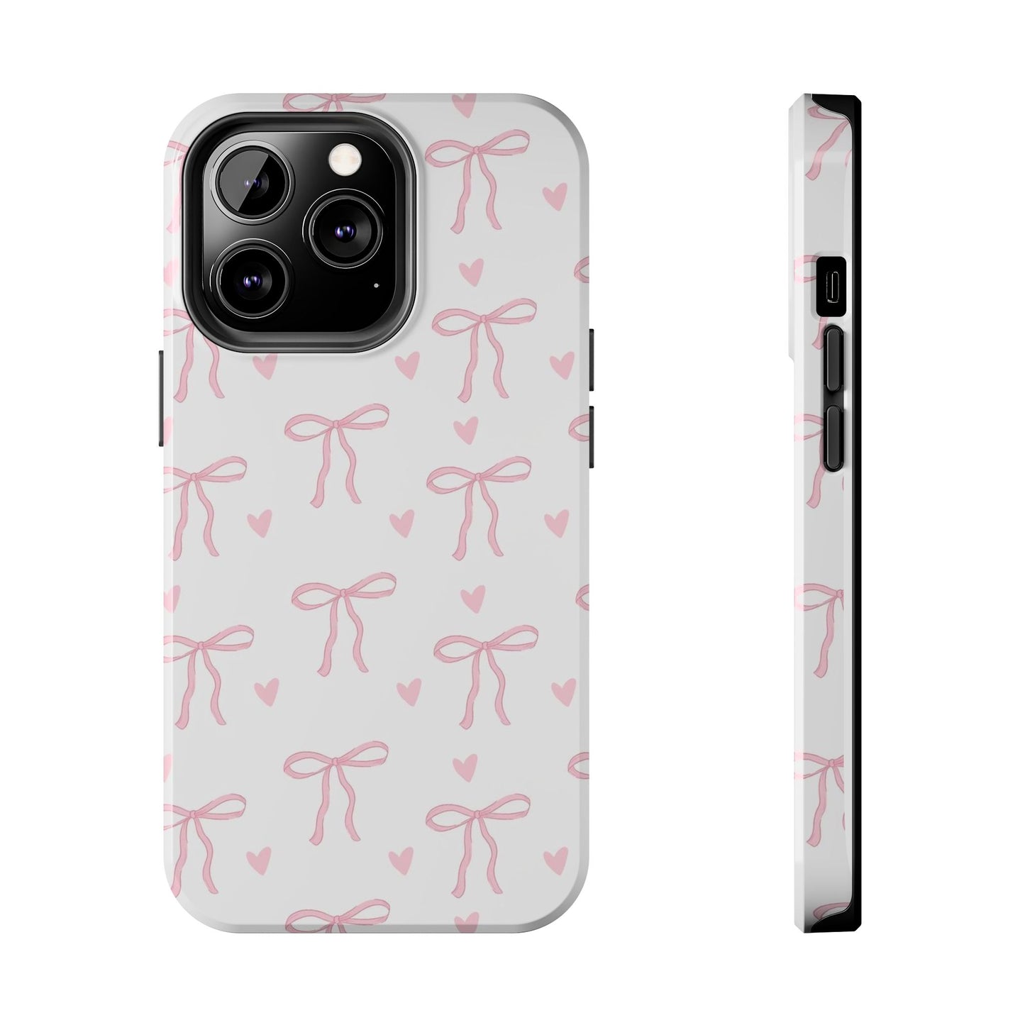 Cute Bow & Heart Tough Phone Case - Stylish Protection for All Occasions