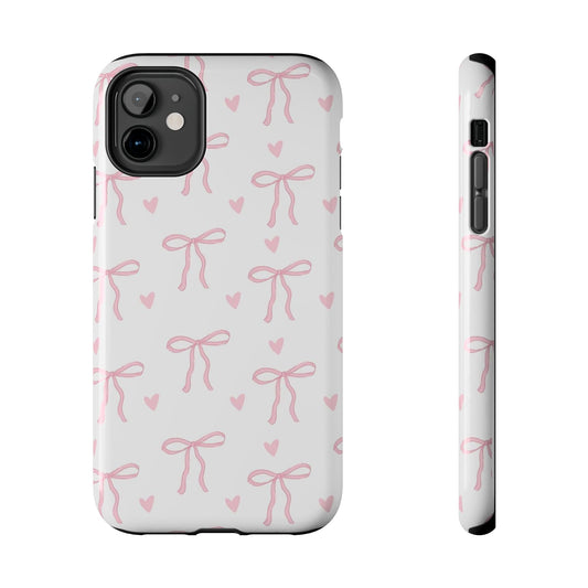 Cute Bow & Heart Tough Phone Case - Stylish Protection for All Occasions