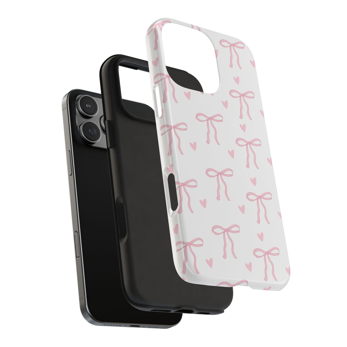 Cute Bow & Heart Tough Phone Case - Stylish Protection for All Occasions