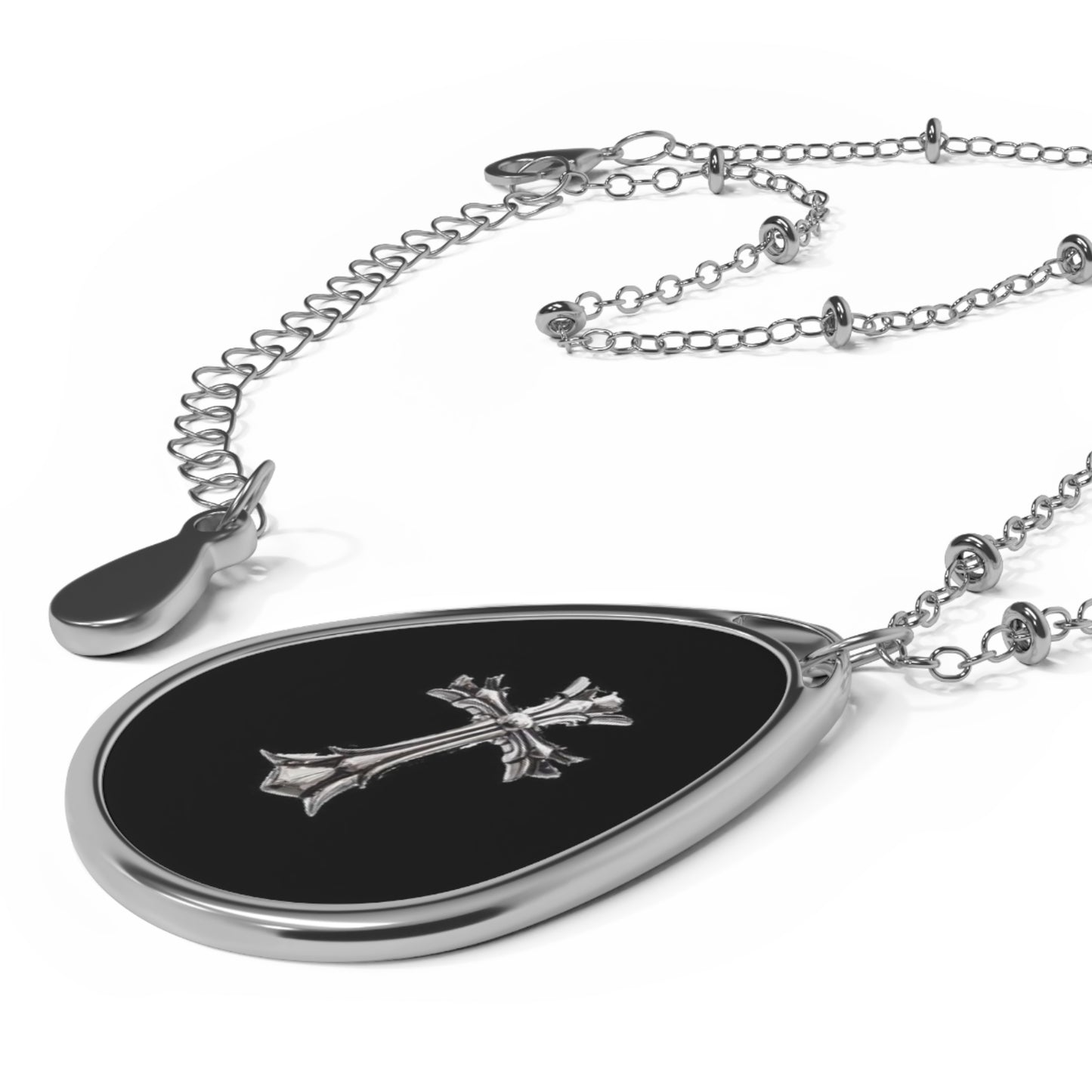 Elegant Oval Cross Necklace - Timeless Silver Pendant for Faith and Style