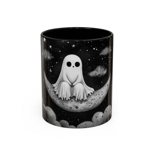 Spooky Ghost Moon Accent Coffee Mug – 11 & 15oz, Perfect for Halloween and Cozy Nights