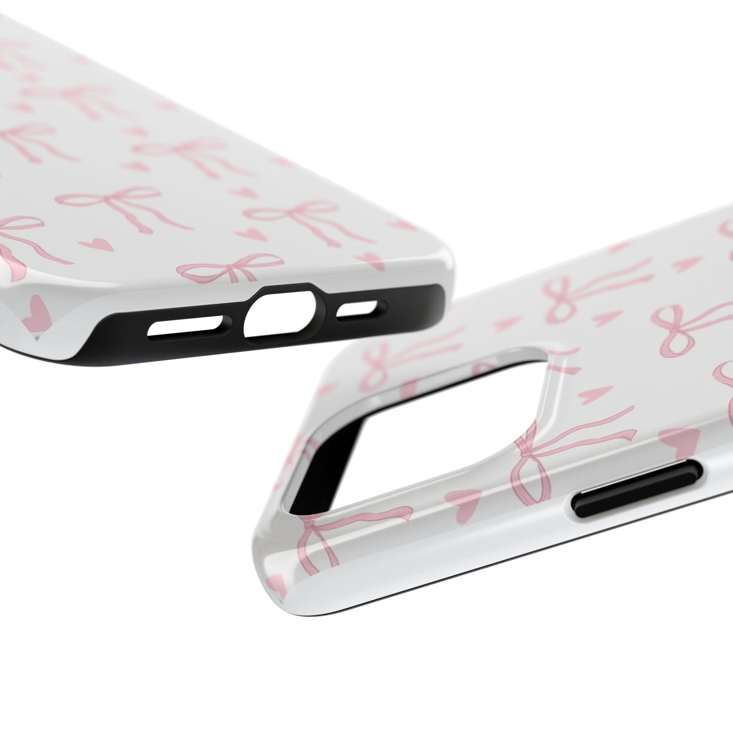 Cute Bow & Heart Tough Phone Case - Stylish Protection for All Occasions