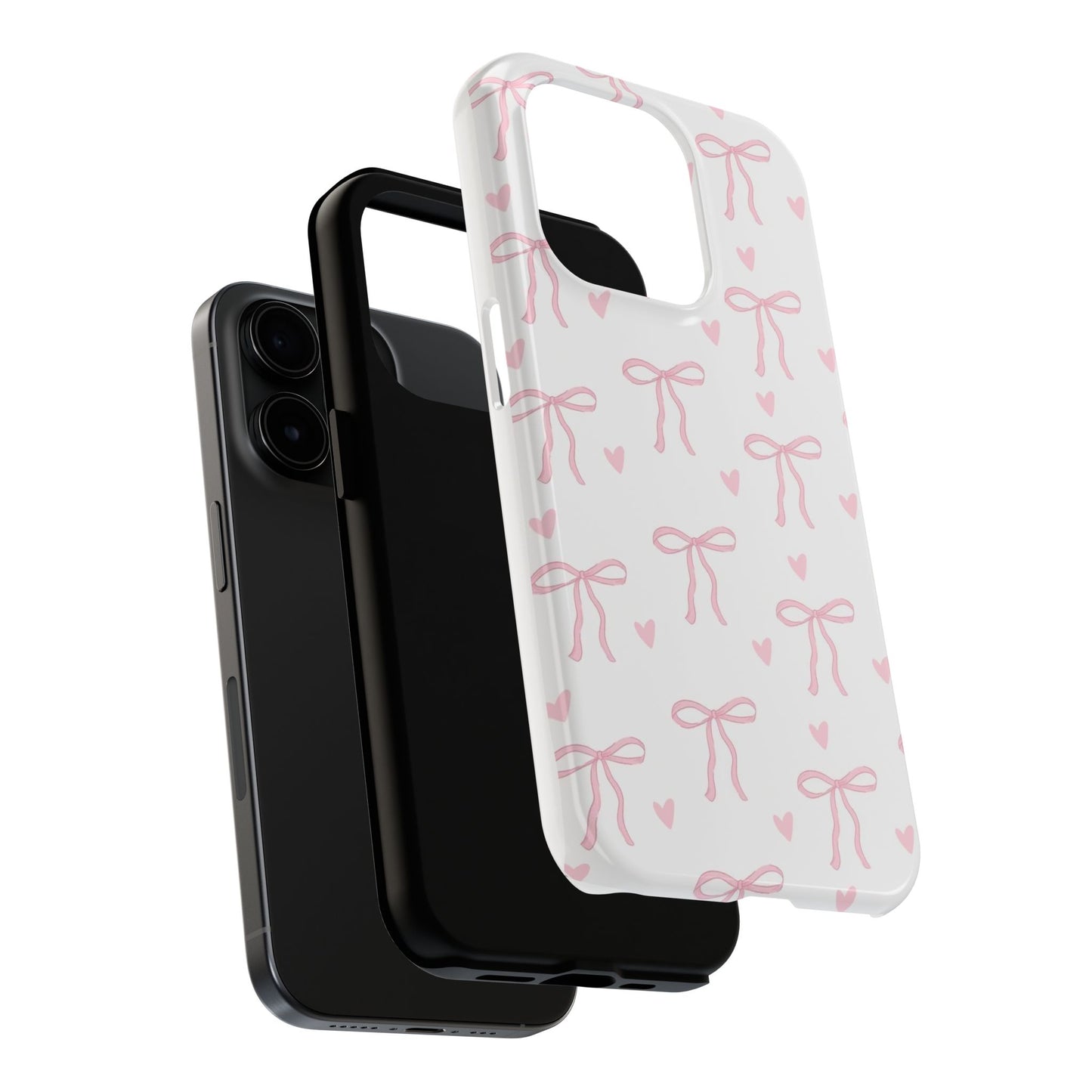 Cute Bow & Heart Tough Phone Case - Stylish Protection for All Occasions